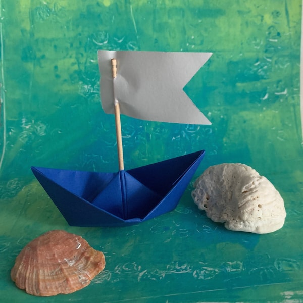 paper boat origami decoration photo prop blue boat with sail baby boy baby shower