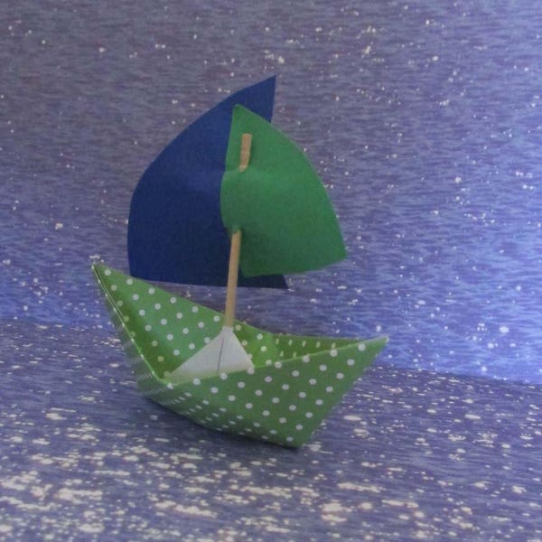 paper boat sail boat Green white polka dots navy flag sail party favor photo prop cake topper cupcake beach cottage