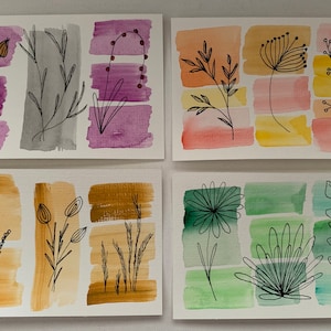 Watercolor Postcards Set of 4 Handmade
