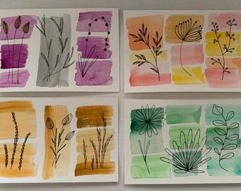 Watercolor Postcards Set of 4 Handmade