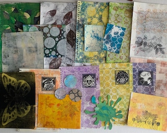 16+ Pieces Papercraft Supplies Collage Lot Mixed Media Junk Journal Hand printed