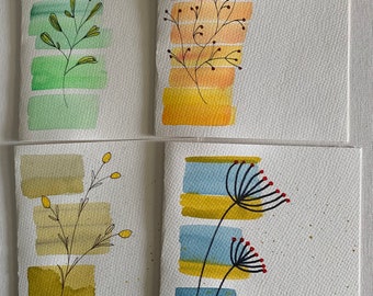 Watercolor Foldable Note Cards Set of 4 Handmade