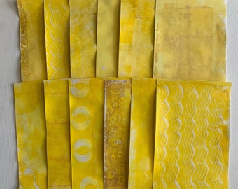 hand printed scrapbook paper mixed media collage supply 12 pages yellow