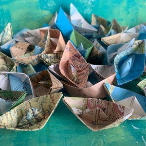 paper boat origami 48 boats decoration nautical theme ocean party maps atlas