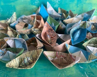 paper boat origami 48 boats decoration nautical theme ocean party maps atlas