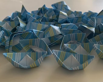 10 paper boats table party nursery decoration blue striped patterned sailboat