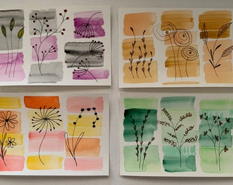 Watercolor Postcards Set of 4 Handmade