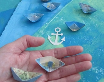 paper boat origami 48 boats decoration nautical theme ocean party maps atlas