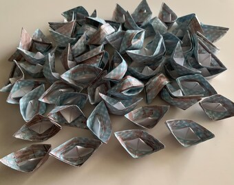 Lot of 10 paper boats party nursery decoration beach cottage house sailboat