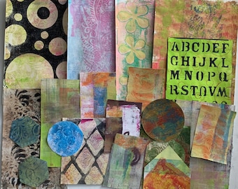 Handprinted Gelli Prints Papercraft Supplies Junkjournal Gluebook Scrapbook Paper Kit