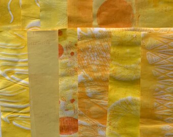 hand printed scrapbook paper mixed media collage supply 12 pages yellow/orange hues