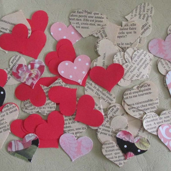 paper hearts wedding confetti romantic french novel red hearts die cut table decor