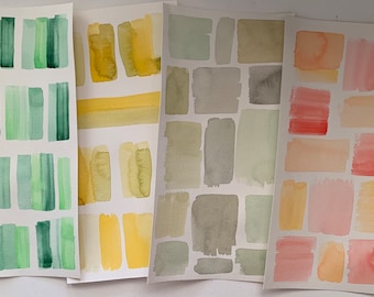 Watercolor Backgrounds ATC 4 Pages Scrapbook Journal Card Color Swatches Doodle Pages