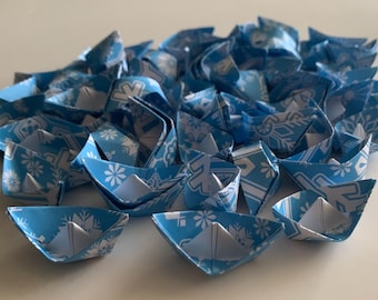 Lot of 10 paper boats table party nursery decoration blue sailboat