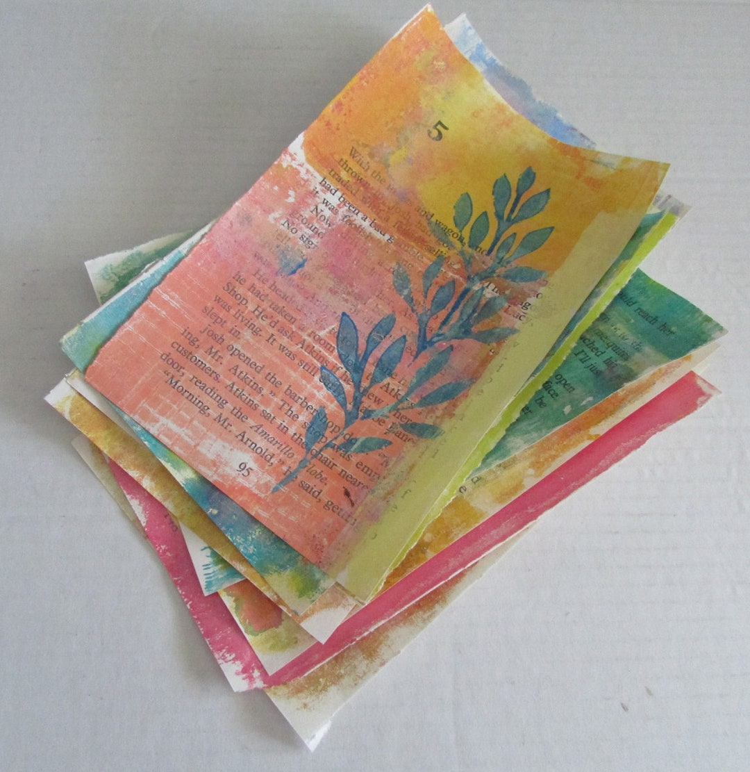 Set of 10 Altered Book Pages Gelli Printed Collage Supply Junk Journal ...