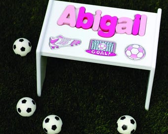Children's Personalized Step Stool with Puzzle Piece Design.