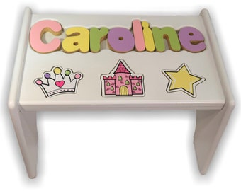 Children's Personalized Step Stool with Puzzle Piece Design.