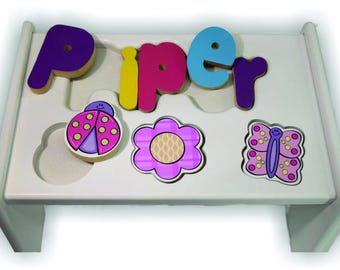 Children's Personalized Step Stool with Puzzle Piece Design.