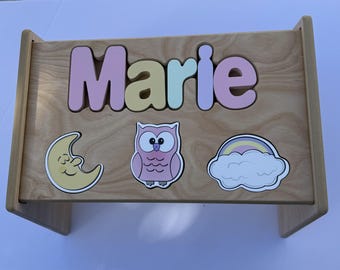 Children's Personalized Step Stool with Puzzle Piece Design.