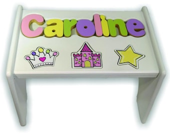 Children's Personalized Step Stool with Puzzle Piece Design.