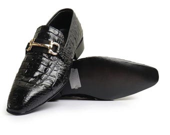 Handmade Black  Texture Leather Horsbit! Luxury Slip-On Dress Shoes for Men
