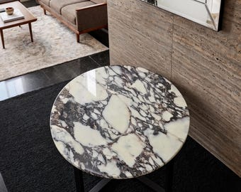 Handmade Calacatta Viola Marble Side Table | Modern Vintage Accent Furniture