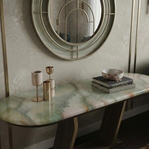 Ovale eettafel groene onyx – luxe statement meubels van natuursteen (alleen tafel)