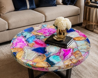 Handmade Mix Agate Round Table Top | Natural Stone Slab, Modern Luxury Furniture