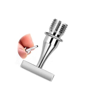 May include: A silver-colored metal spigot or tap component featuring a threaded top section, a tapered neck, and a flat, rectangular handle at the base. The metallic surface is smooth and reflective, showing a clean, industrial design.