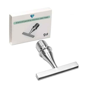 May include: A silver-colored stainless steel diamond painting head, labeled 9#, featuring a threaded screw base and a wide, flat rectangular tip. The item is presented with its white rectangular packaging box, which displays the product name.