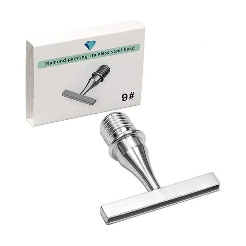 May include: A silver-colored stainless steel diamond painting head, labeled 9#, featuring a threaded screw base and a wide, flat rectangular tip. The item is presented with its white rectangular packaging box, which displays the product name.