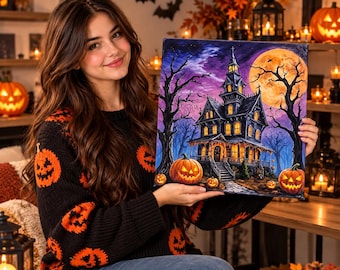 Haunted House Diamond Painting Kit, Gothic Halloween Wall Art (DIY Craft)