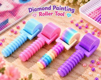Diamond Painting Roller Tool, Ribbed Handle, Craft Accessory (Pink, Blue, Purple, Rainbow)