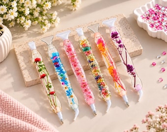 5D Flower Resin Diamond Painting Pen Set, 6 Replacement Plastic Heads, DIY Art Crafts