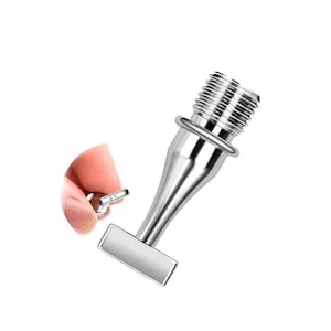 May include: A metallic silver-toned faucet aerator component featuring a threaded cylindrical top section, a smooth tapered neck, and a flat rectangular base. The hardware has a polished, reflective finish and a clean, industrial design structure.
