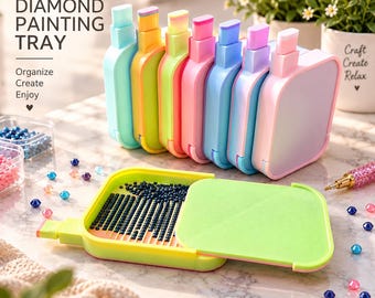 Horizontal Grid Diamond Painting Tray with Lid, 5D Drill Organizer (Multiple Colors)