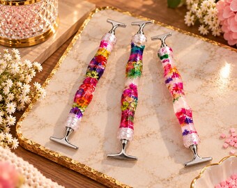 Floral Resin Diamond Painting Pen, Ergonomic Diamond Art Tool, Threaded Stainless Steel Tips, Multi Placer Craft Pen
