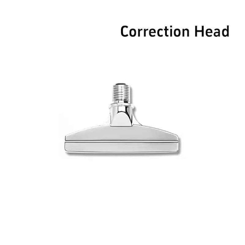May include: A silver-colored metal correction head featuring a wide, flat horizontal nozzle and a threaded cylindrical connector at the top. The text Correction Head is printed in black above the object on a plain white background.