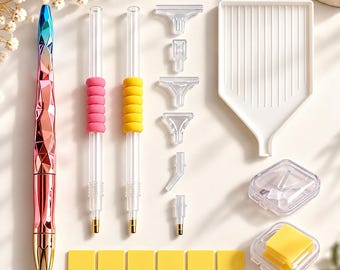 Diamond Painting Pen Set with 6 Tips, Wax & Tray (Craft Tool Kit)