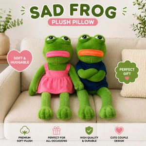 Pluche kussen Sad Frog, knuffel Pepe, verzamelkussen Meme Frog (45 cm)