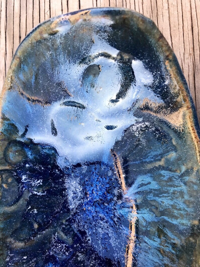 Ceramic Organic Dark Blue Soap Dish Handmade Bowl