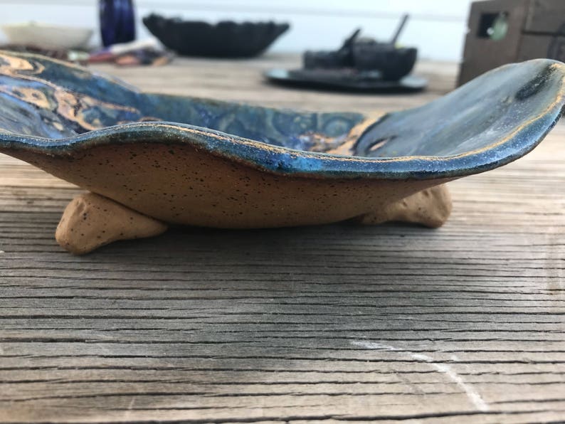 Ceramic Organic Dark Blue Soap Dish Handmade Bowl