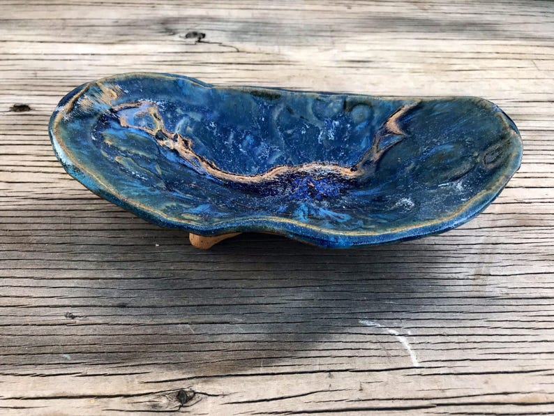 Ceramic Organic Dark Blue Soap Dish Handmade Bowl