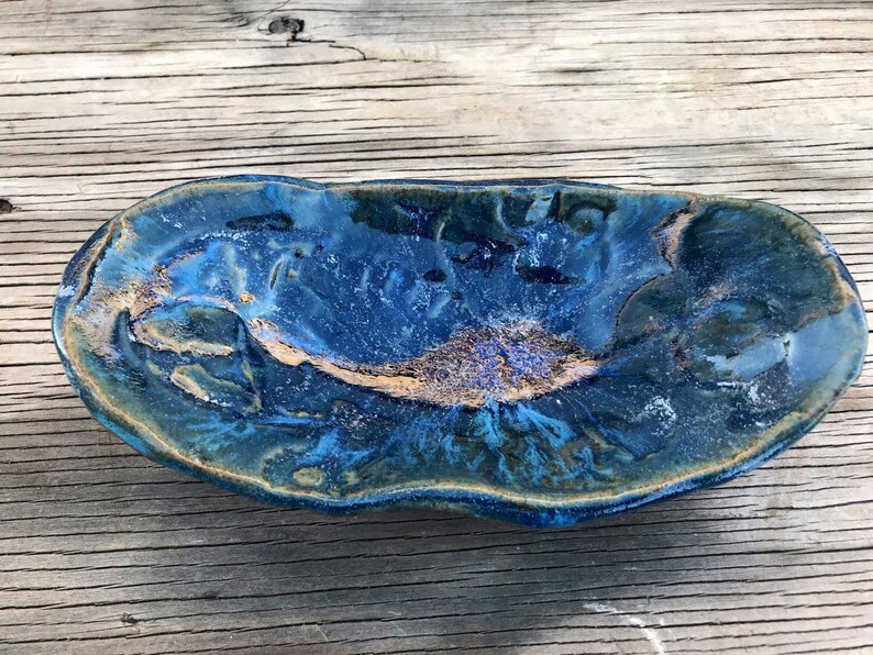 Ceramic Organic Dark Blue Soap Dish Handmade Bowl