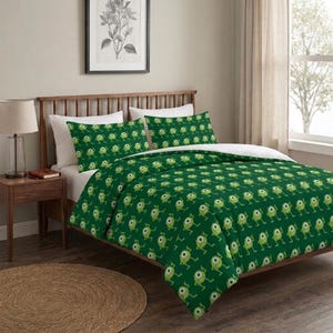 Green Monster Duvet Cover Set, One Eye Alien Bedding, Soft Bedroom Decor Kids Gift