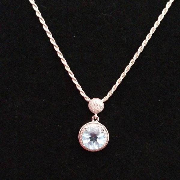 Simulierte Aquamarin & Seil Halskette aus Sterlingsilber