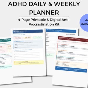 ADHD Daily Planner Printable | Anti Procrastination Weekly Planner | Neurodivergent Day Organizer | Executive Dysfunction Schedule PDF