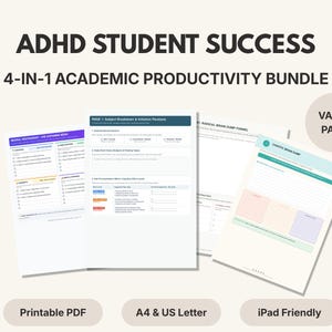 ADHD Student Planner Bundle | College Study Reset Checklist | Academic & Exam Focus Guide | Executive Dysfunction Neurodivergent Binder PDF