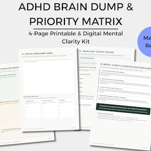 ADHD Brain Dump Printable | Priority Matrix Worksheet | Executive Dysfunction Mental Reset | Task Paralysis Priority Tracker PDF