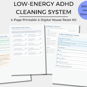 ADHD Cleaning Schedule Printable | Low Energy Home Reset Checklist | Declutter Guide & Chore Cards | Neurodivergent Cleaning Planner PDF